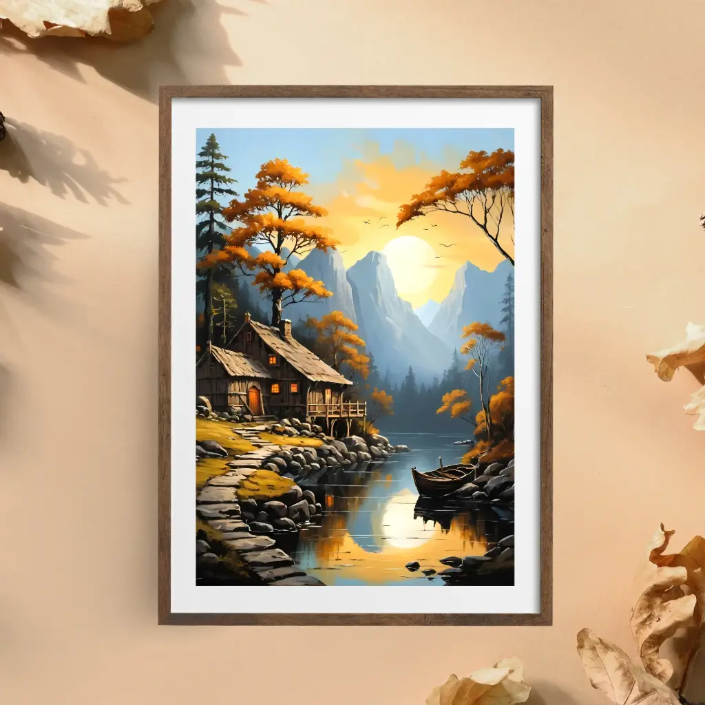Golden Calm – A Riverside Cabin at Sunset