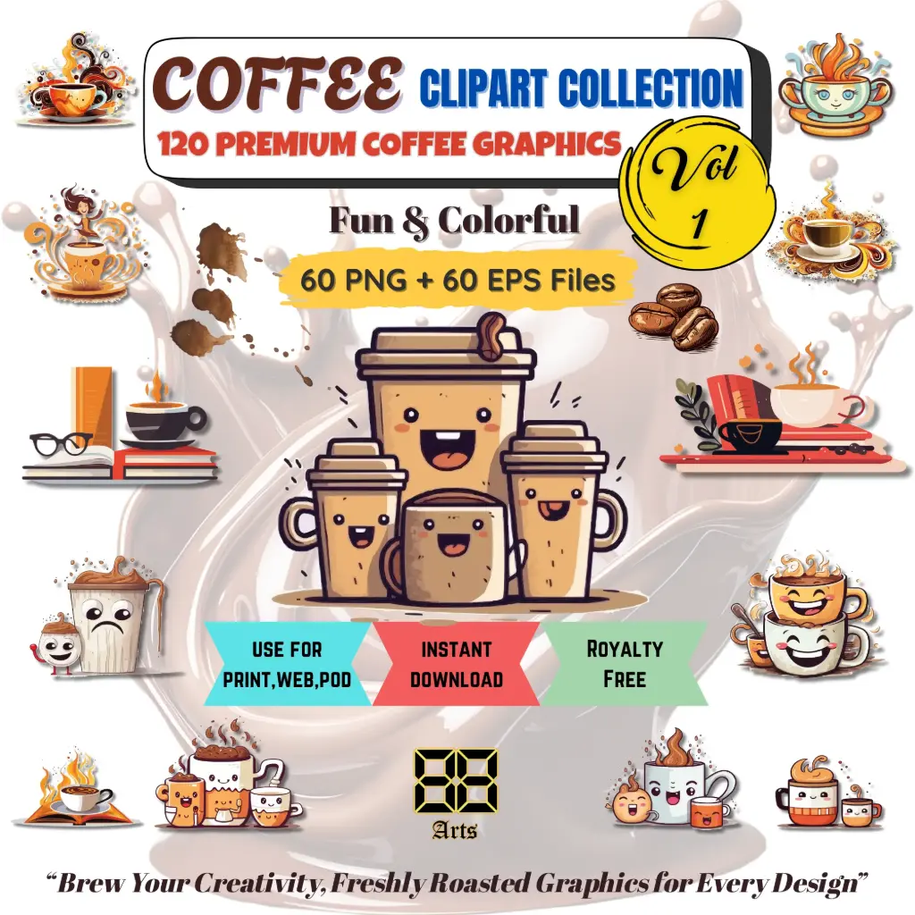 Coffee Clipart Collection – Fun & Colorful Coffee Illustrations (Vol - 1)