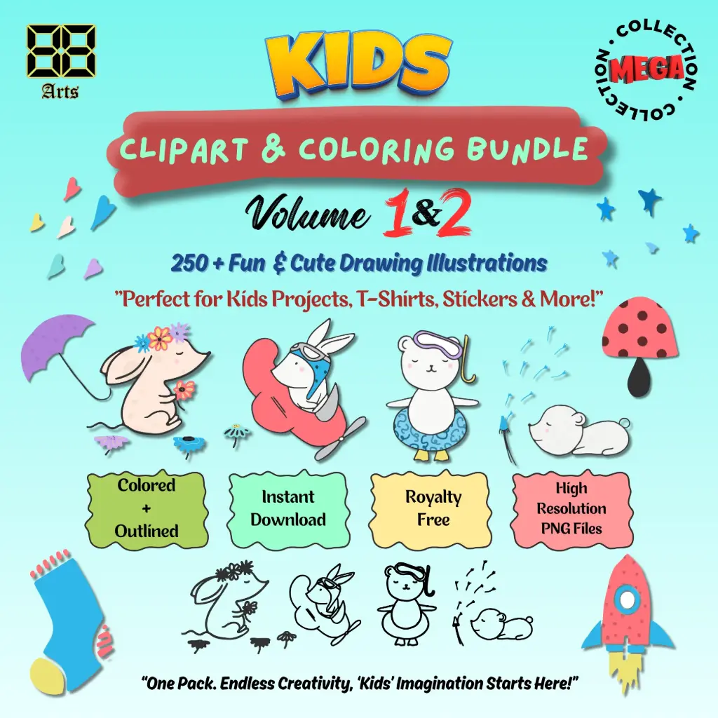 Kids Clipart & Coloring Bundle – Mega Collection