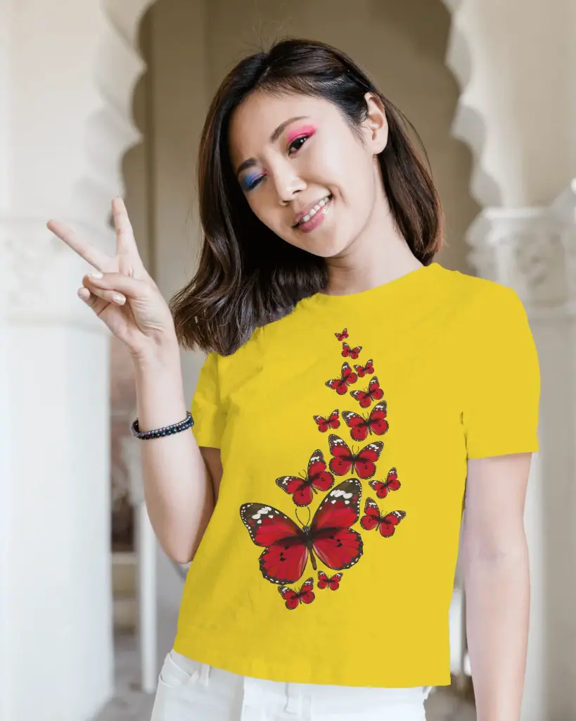 Flutter Bold – Red Butterfly Swirl Tee (For Her)