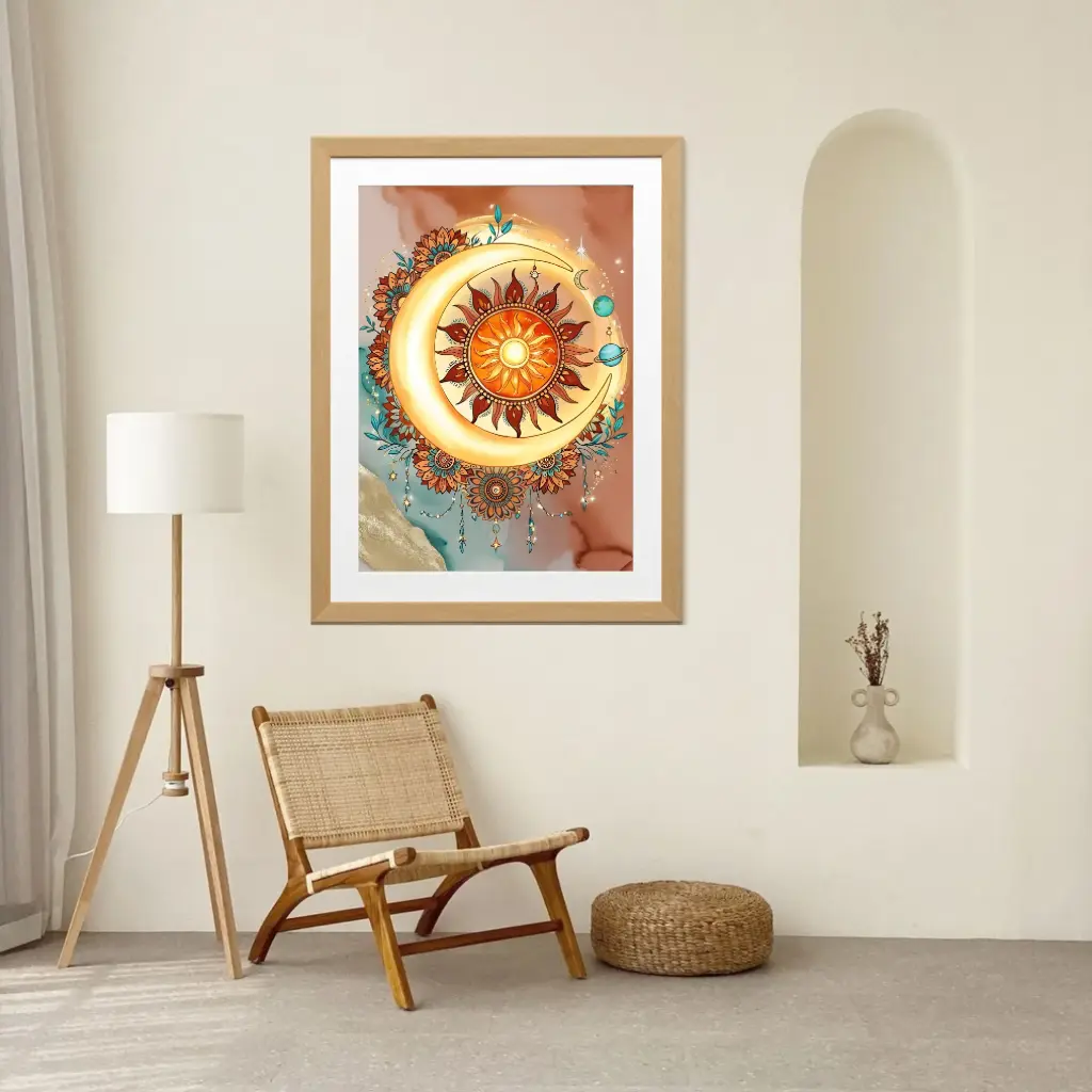 Celestial Harmony – Sun & Moon Mandala Wall Art
