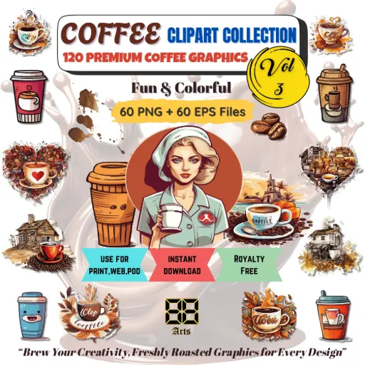 Coffee Clipart Collection – Fun & Colorful Coffee Illustrations (Vol - 3)
