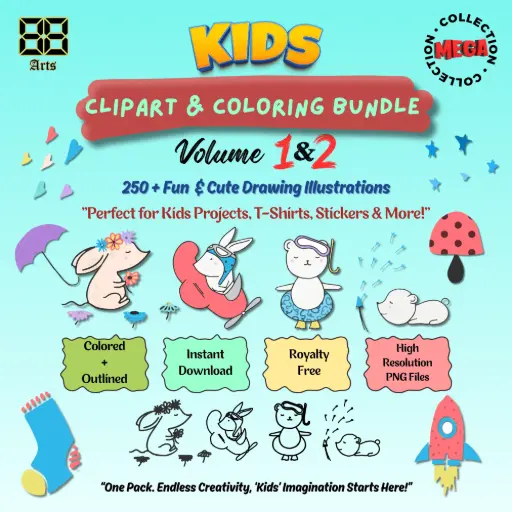 Kids Clipart & Coloring Bundle – Mega Collection